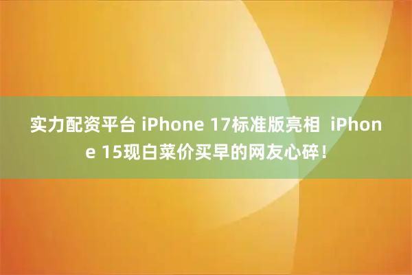 实力配资平台 iPhone 17标准版亮相  iPhone 15现白菜价买早的网友心碎！